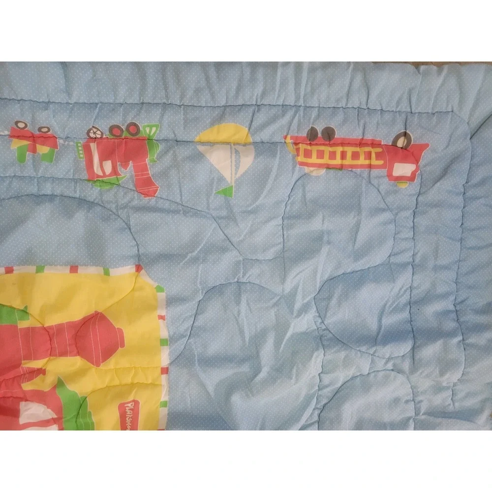 Vintage Playskool Quilted Baby Blanket Train Fire Truck full comforter 53x33